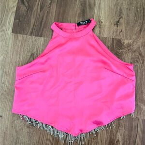 Pink Crop Top with Fringe